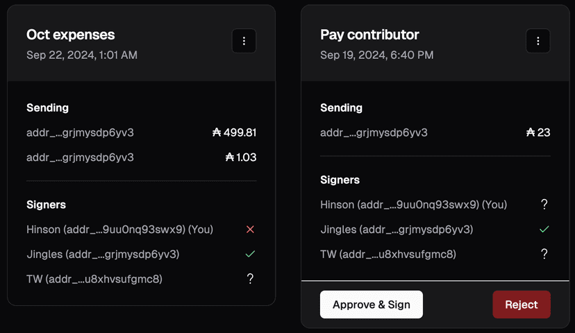 Pending transactions
